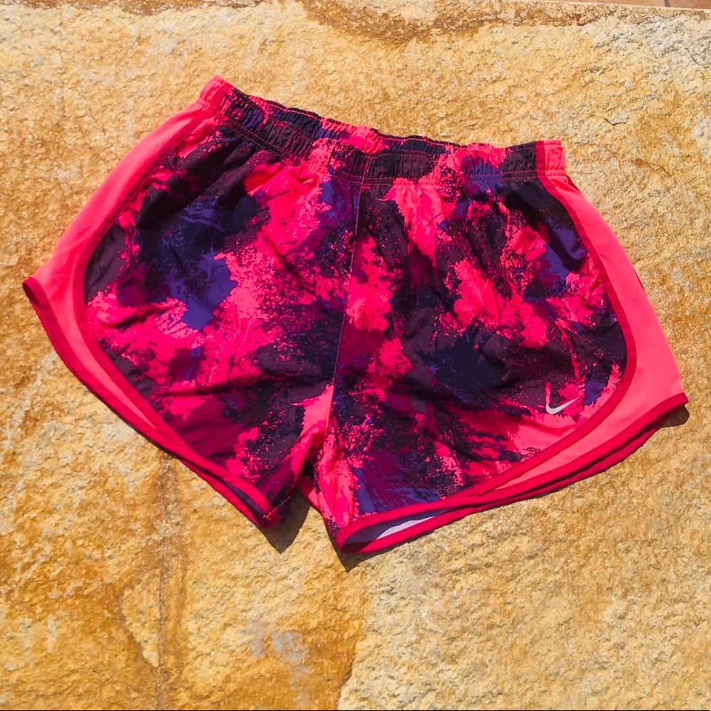 Nike dri-fit pink purple splatter lined shorts